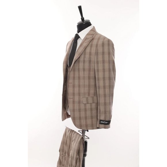 Derman Brown Square Patterned Fabric 3 Piece Double Breasted Suit - Picture 4 of 6